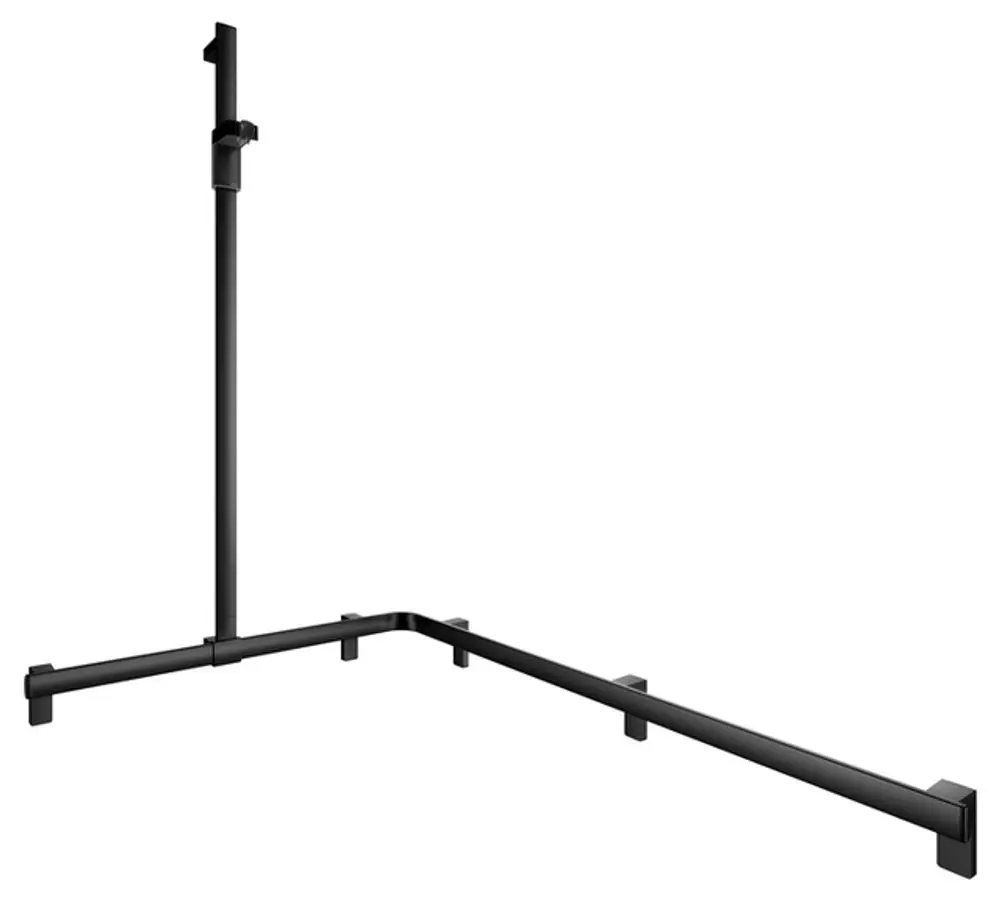 Schwarz mattes Duschhandlauf-System von Keuco, bestehend aus einem vertikalen Stützrohr und horizontalen Querstangen in L-Form.